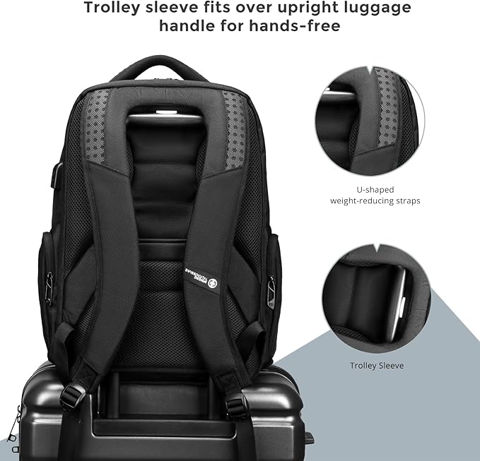 Swissdigital Design Men Laptop Backpack with Apple Find My, Business Travel Backpack with USB Charging Port and RFID Protection Fits Laptops up to 15.6 Inch | Terabyte NG