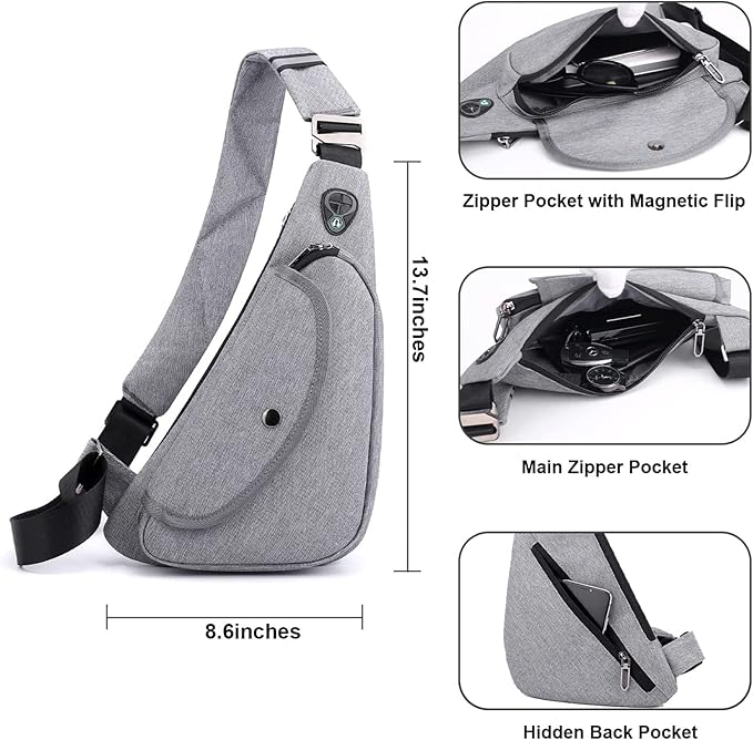 Peicees Sling Bag For Men Women Small Crossbody Backpack Shoulder Bag Man Purse Chest Bag For Hiking Travel