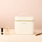 Hard white makeup box, Portable leather hard cosmetic case with mirror, Professional train case make up box for women adults. (Monolayer - white