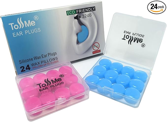 Ear Plugs for Sleeping - Noise reducing earplugs - earplugs for Swimming,Soft Silicone for Concerts, Swimming, Shooting, Snoring, Airplane, Musicians -32dB Sound Blocking Ear Protection (24Pillows)