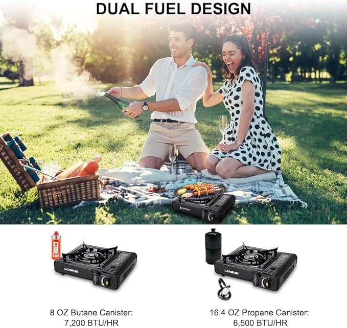 Camplux Dual Fuel Propane & Butane Stove with Carrying Case, Portable Camping Stoves with CSA Certification