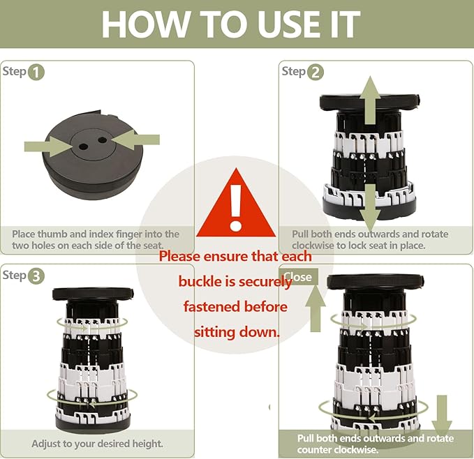 2025 Collapsible Stool Chair, Upgraded Folding Stool for Adults Lightweight, Sturdy, Adjustable, Portable, Foldable Seat Sturdy Stools for Outdoor Camping Fishing Hiking Gardening BBQ