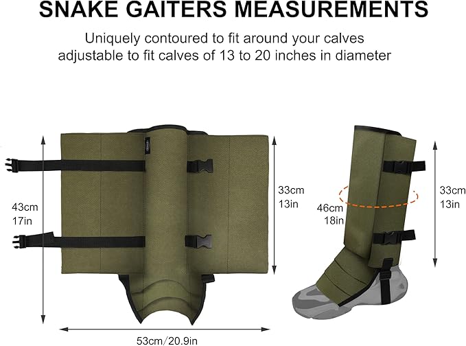 Snake Gaiters Leg Guards, Waterproof Snake Guards, Adjustable Snake Bite Protection for Lower Legs, Snake Chaps for Men&Women