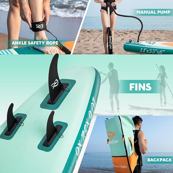 InnoExpo Inflatable Stand Up Paddle Boards with Premium Accessories, Wide Stable SUP Paddle Board Design, Non-Slip Comfort Deck for Youth & Adults