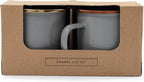Barebones Enamel Cup Set- Enamel Coffee Mugs Set of 2 16-oz - Stainless Steel Rim Camping Mug for Indoor and Outdoor Use (Slate Gray)