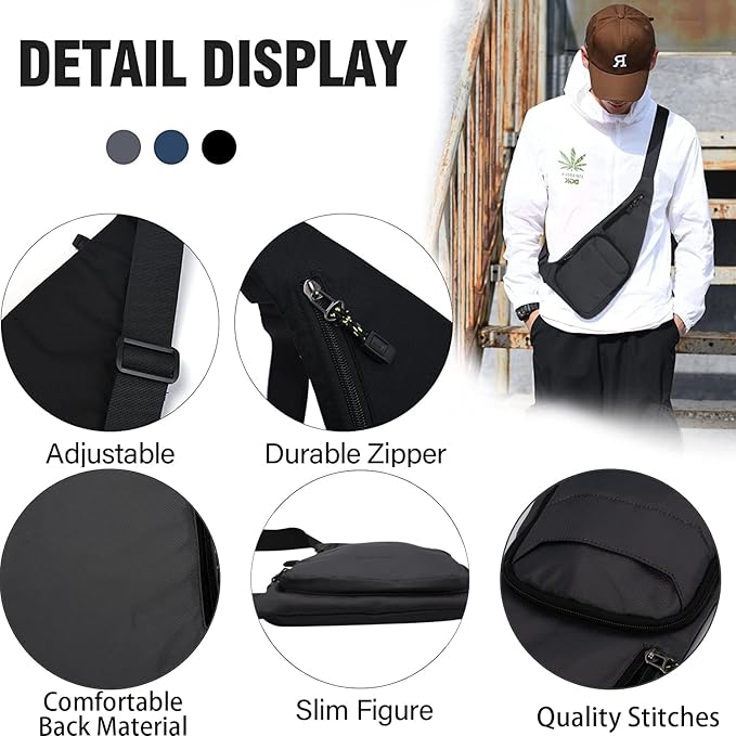 Peicees Sling Bag for Men Women Shoulder Bag Backpack Strap Pockets Chest Bag for Running Hiking Camping Exercise Outdoor