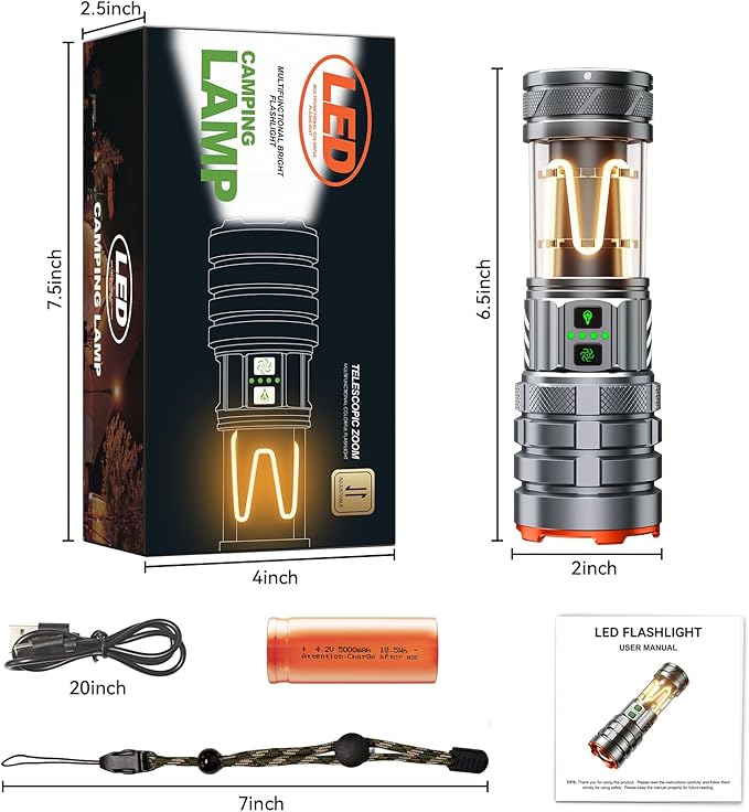 Camping Flashlights,90000 Lumens 5000mAh Super Bright High Lumens Rechargeable Flashlight with 11 Modes,Waterproof,Adjustable LED Multi-Flashlight for Car,Outdoor,Camping,Walking,Tactical