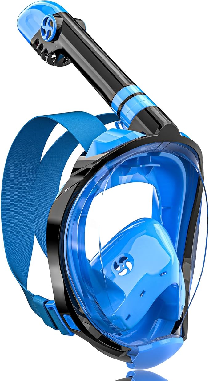 QingSong Full Face Snorkel Mask for Adults, Snorkeling Gear with Camera Mount, 180 Degree Panoramic View Snorkel Set Anti-Fog Anti-Leak