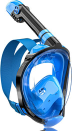 QingSong Full Face Snorkel Mask for Adults, Snorkeling Gear with Camera Mount, 180 Degree Panoramic View Snorkel Set Anti-Fog Anti-Leak