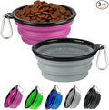 Collapsible Dog Bowl 2 Pack, Dog Water Bowls for Travels, Portable Foldable Pet Bowls Feeding Watering Dish for Parking Walking Camping with 2 Carabiners Clip (12oz, Small, Grey+Purple)