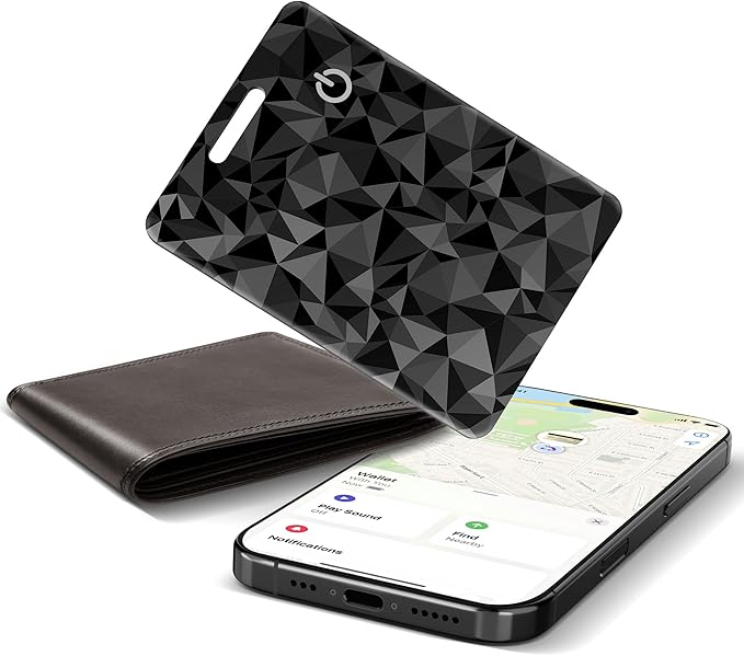 Wallet Tracker Card (iOS Only), Rechargeable Bluetooth Smart Tracking for Apple Find My Compatible Anti Tracker for Men Women Slim Item Locator for Purse Passport Key Luggage Tag (1Pcs/Black C)