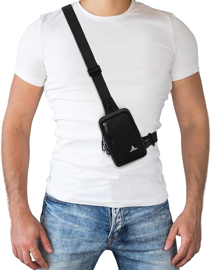 Peicees Small Crossbody Bag for Men Women Mini Sling Bag Travel Running Phone Daypack Cross Body Shoulder Bags, 2 Sizes, Mini Black