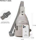 7L Sling Bag For Women Faux Leather Anti Theft Small Casual Daypack Backpack Fanny Pack Crossbody Chest Bags Purse Waterproof Light Grey