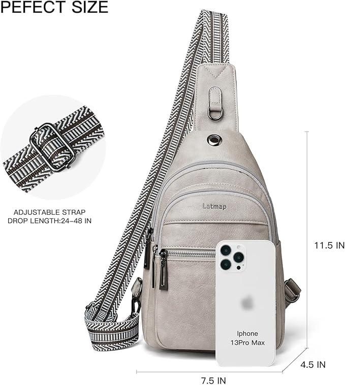 7L Sling Bag For Women Faux Leather Anti Theft Small Casual Daypack Backpack Fanny Pack Crossbody Chest Bags Purse Waterproof Light Grey