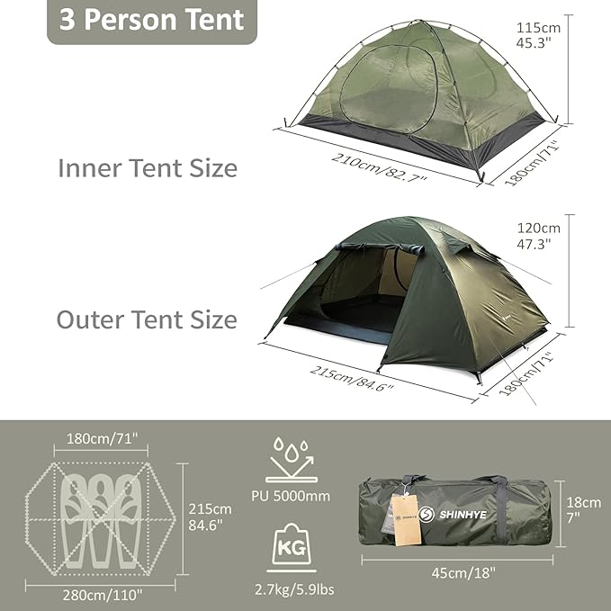 Backpacking Tent for Camping 2/3/4 Person Hiking Ultralight Tent for Waterproof Windproof Outdoor Tents Easy Setup Two Doors Double Layer Lightweight Instant Tents