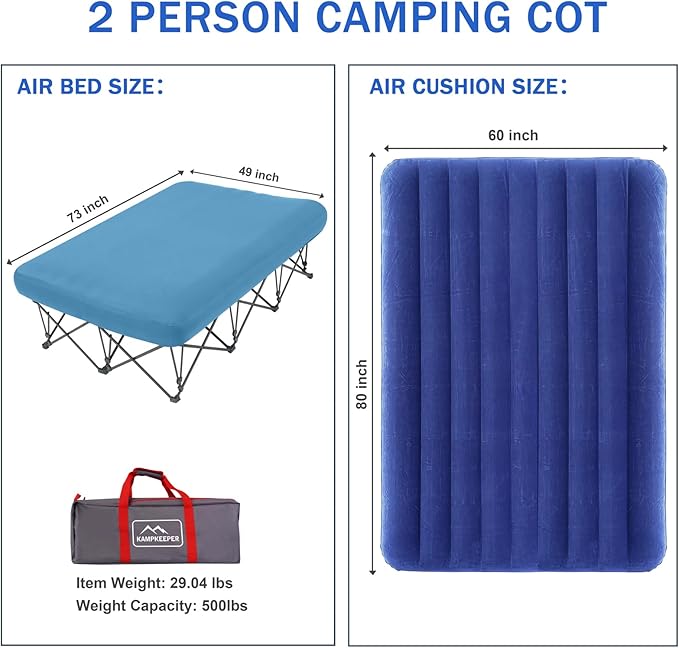 KAMPKEEPER Camping Cot,Camping Cots for Adults,Folding Camping Cot with Inflatable Air Mattress and Carry Bag,for Outdoor Travel Camp Beach Vacation (not Included The Airpump)
