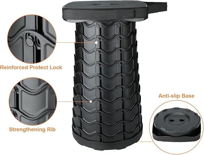 Boreeman Upgraded Collapsible Stool, Square Portable Stool, Lightweight Yet More Sturdy with Load Capacity 400lbs, Perfect for Camping Fishing Hiking BBQ (Square Black)