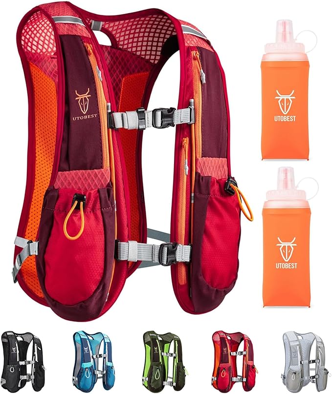 UTOBEST Running Vest, 5L Hydration Vest Lightweight, Breathable and Sweatproof Running Backpack, Adjustable Running Hydration Vest for Trail Running Marathon Race Jogging Cycling