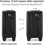 Hanke 20 Inch Expandable Carry on Luggage 22x14x9 Airline Approved Lightweight PC Hard Shell Suitcases with Wheels Travel Luggage Rolling Suitcase Travel Luggage Bag for Weekender(Jet Black)