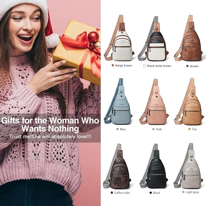 7L Sling Bag For Women Faux Leather Anti Theft Small Casual Daypack Backpack Fanny Pack Crossbody Chest Bags Purse Waterproof Dark Grey