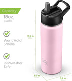 SipX™ Triple-Insulated Stainless Steel Water Bottle 18oz. With 3 Lids, BPA-Free Reusable Insulated Water Bottle Keeps Cold 24 Hours, (Pink)