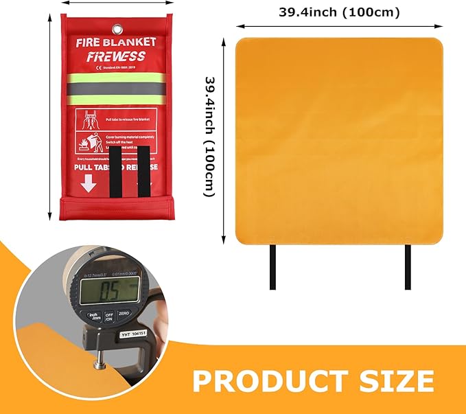 Emergency Fire Blanket, 2Pack Silicone Flame Retardant Fire Blankets Emergency for Home, Kitchen, Car, Office, Grill, 39.4X 39.4inch Fire Extinguisher Blanket
