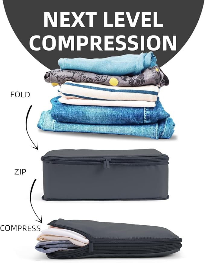 6 Set Compression Packing Cubes for Travel, Large Medium Small Luggage Organizers (Charcoal Gray)