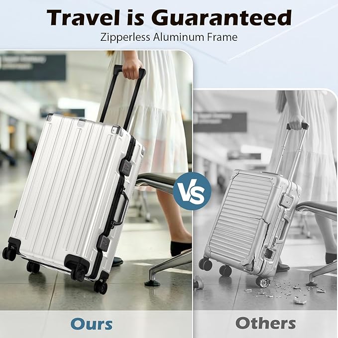 Krute Checked Aluminum Frame Suitcase 24 Inch Zipperless Luggages Hardside PC Luggage With Spinner Wheels TSA Lock USB Charger Suitcases(1 Piece)