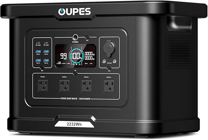 OUPES Exodus 2400 Portable Power Station 2400W (Boost 2600W, Surge 4500W), 2232Wh LiFePO4 Battery Generator, 0-80% Charge in 1.2H, Solar Ready for Home Backup, Camping & RV Essentials