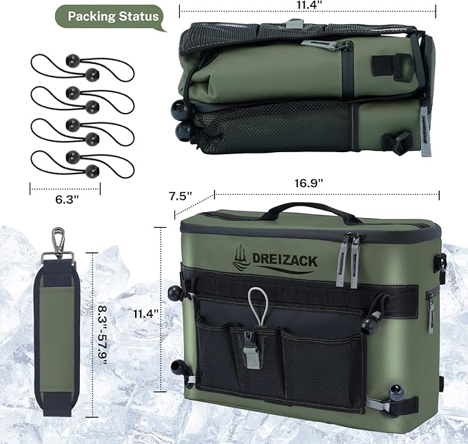 Dreizack Kayak Cooler Behind Seat, Waterproof Cooler for Kayaking,Paddle Board Cooler Compatible with Lawn-Chair Seat Kayak Accessories Cooler Bag Kayak Cooler Tow Behind for Camping Fishing