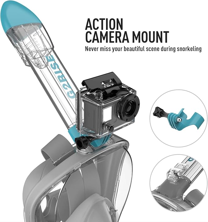 G2RISE Full Face Snorkel Mask Adults Snorkeling Set Gear for Kids with Detachable Camera Mount, Safe Breathing, Anti Fog Anti Leak