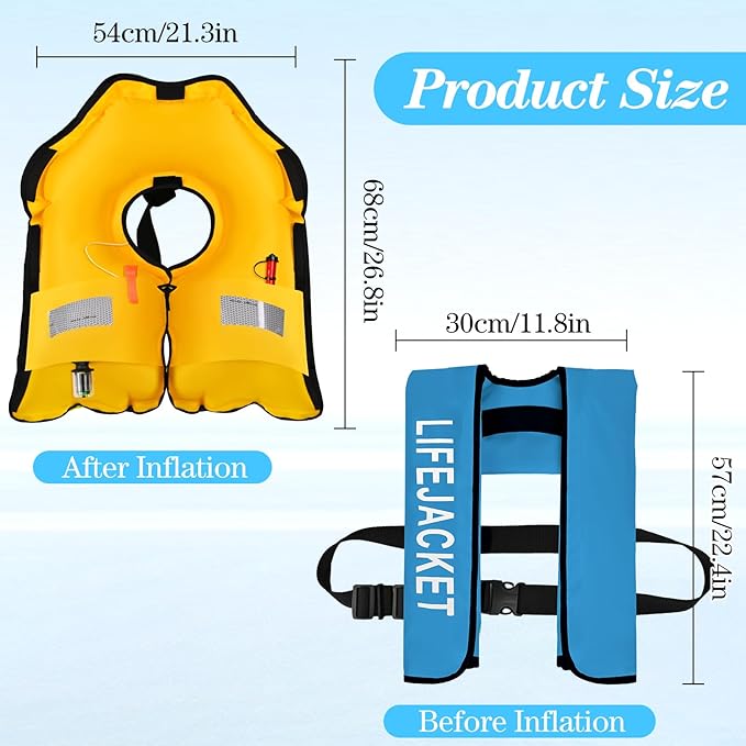 Adult Automatic Inflatable Kayak Vest PFD,Water Sports Vest for Boating Fishing Kayaking SUP Paddleboarding（fit Weight Below 330 lbs）