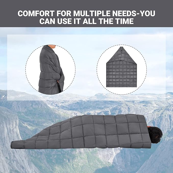 KingCamp Ultralight Camping Blanket, Packable Down Alternative Puffy Wearable Blankets Weatherproof Warm Package Quilt with Snap Buttons for Outdoor Hiking Travel Picnic Stadium (69" x 53", CHARCOAL)