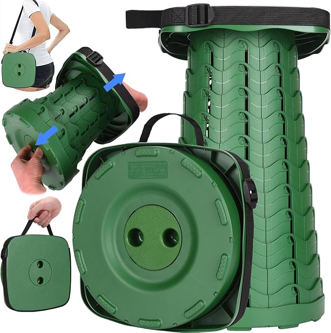 Fishboy Upgraded Square Collapsible Stool, 400lbs Max Weight, Lightweight But Sturdy, Portable Retractable Folding Telescoping Foldable Camping Stool for Adults Outdoor Fishing Hiking Travel BBQ