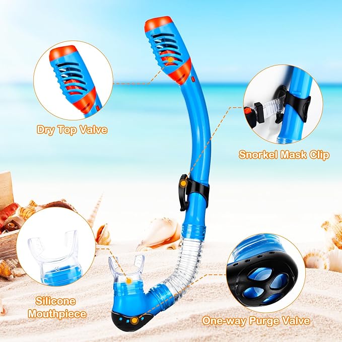 Kids Snorkel Set Dry Top Snorkeling Gear for Kids Boys Girls Youth Junior Age 5-15, Anti-Fog Anti-Leak Snorkel Mask Scuba Diving Mask Swimming Goggles with Nose Cover