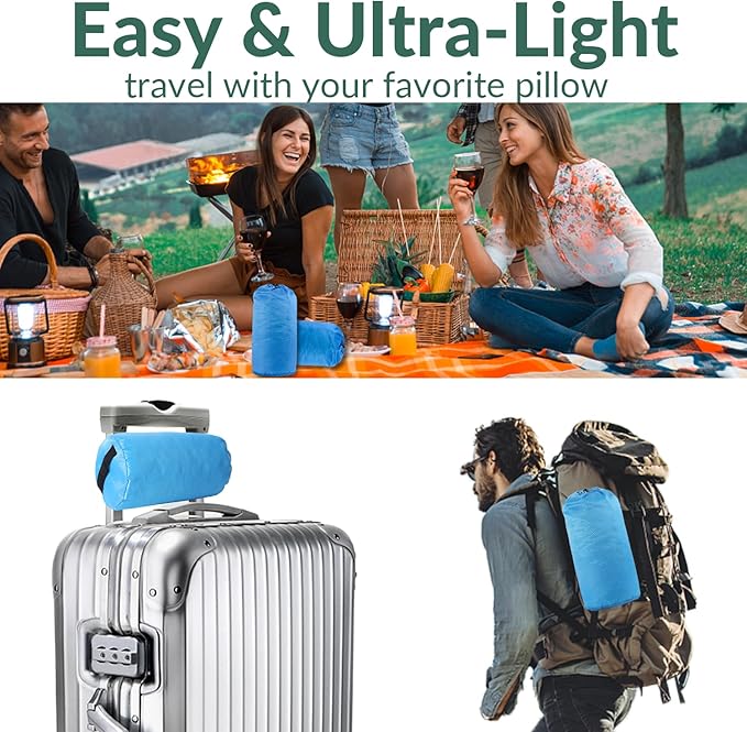 QUTOOL Small Travel Pillows for Sleeping, Cooling Memory Foam Camping Pillow, Backpacking for Hiking Gear, Portable Pillow with Travel Storage Bag, Camping Essentials for Adults Kids