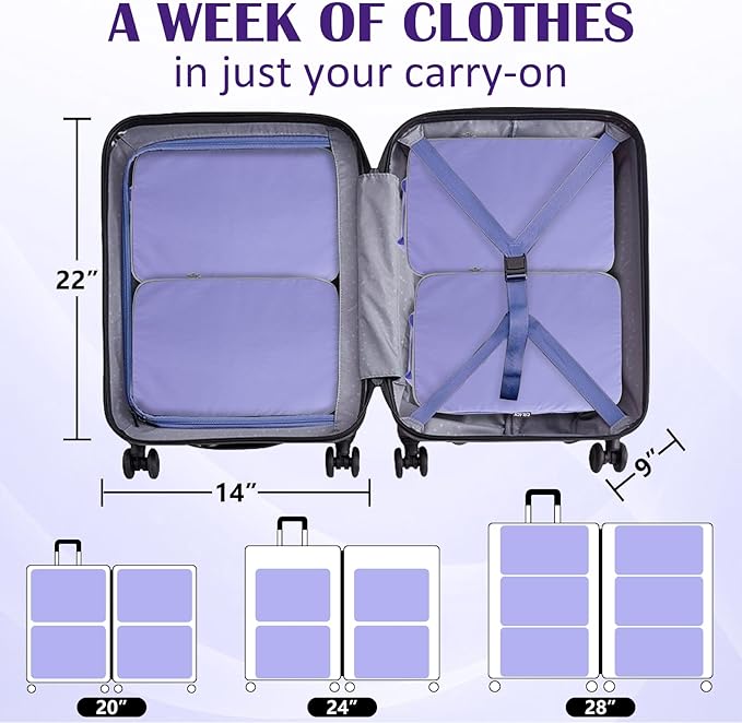 Large Compression Packing Cubes for Travel, 2 Set Compression Bags Travel Cubes for Packing Suitcase Organizer Luggage Organizer Bags Set, Purple