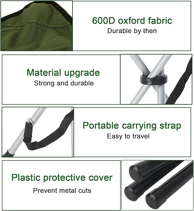 Folding Camping Stool,16.5" Folding Camping Chairs,Portable Tripod Seat,Outdoor Travel Tall Chair for Camping Walking Hunting Hiking Fishing Mountaineering Picnic Beach BBQ Garden Lawn(Green)