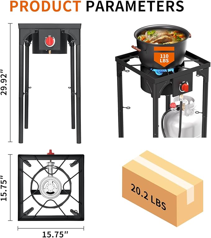 SKOK 1 Burner Propane Stove - Portable Camping Stove with 75,000 High Efficiency Propane Burner，Outdoor Stove for Camping, Backyard, Picnic