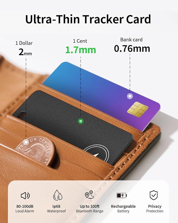 Air Tracker Tag Bluetooth Tracker for Apple Find My, Air Tracker Tag Key Finder Rechargeable (iOS Only) Smart Wallet Tracker Card, Worldwide Tracking for Bags, Passport