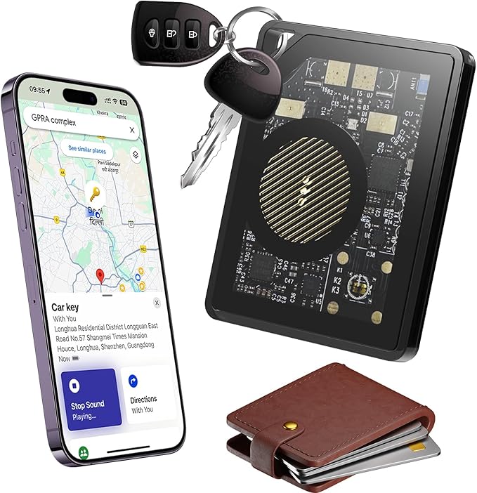 Slim Air Tag Wallet Tracker Card, [Apple MFi Certified], Bluetooth Tracker for Wallets, Passport, Keys, Work with Apple Find My, Wireless Charging, 5-10 Years Staying Power, iOS Only