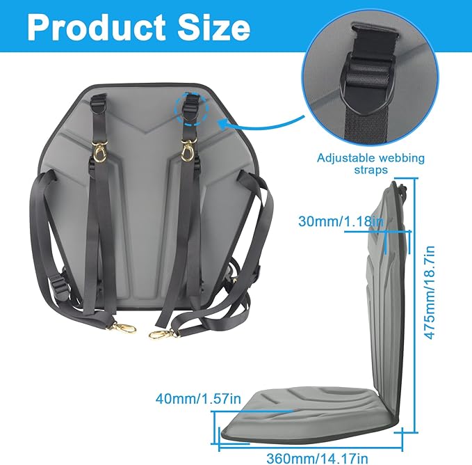Universal Kayak Seat with Back Support, Comfortable Deluxe Sit-On-Top Canoe Seat for SUP Paddle Board Fishing Boat with 6 Adjustable Straps