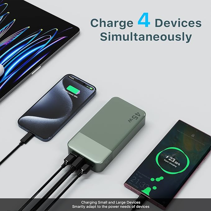 NOBIS Portable Charger, 20000mAh Power Bank, 45W Power Bank Fast Charging, Battery Pack with C to C Cable, Battery Bank with Digital Display for iPhone Android Laptop etc(Green)