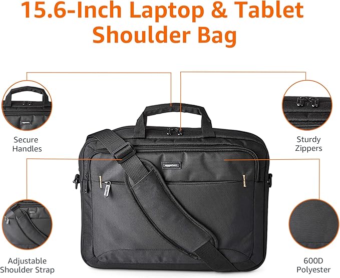 Amazon Basics Laptop Carrying Case Shoulder Strap, 10-pack, 15.6 inch, Black