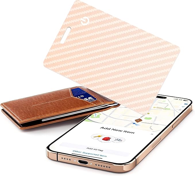 [Apple MFi Certified] Wallet Tracker Card with Apple Find My (iOS Only) Rechargeable Air Tracker Tags Bluetooth Wallet Finder IP68 Waterproof GPS Tracker Item Finder for Keys, Bags, Passport Pink