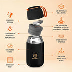 ENERGIFY Vacuum Insulated Food Jar. Large 24oz Bowl incl. Folding Spoon, Cup. Wide Mouth Keep Hot & Cold Drinks Soup Lunch Container for Adults. BPA-Free Stainless Steel, Leak Proof Black Matte