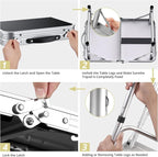 2ft Camping Table Foldable, 3 Adjustable Heights 26.3" Aluminum Small Folding Table with Storage Net, Lightweight, Portable Handle for Travel Outdoor Beach Picnic, 23.2" x 16", Black