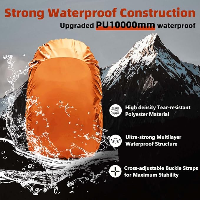Frelaxy Waterproof Backpack Rain Cover, 10000mm Waterproof Level, Upgraded Ultra-Strong Multilayer Structure, Antislip Cross Buckle Strap, Ultralight Compact Portable, for Hiking, Camping, Traveling