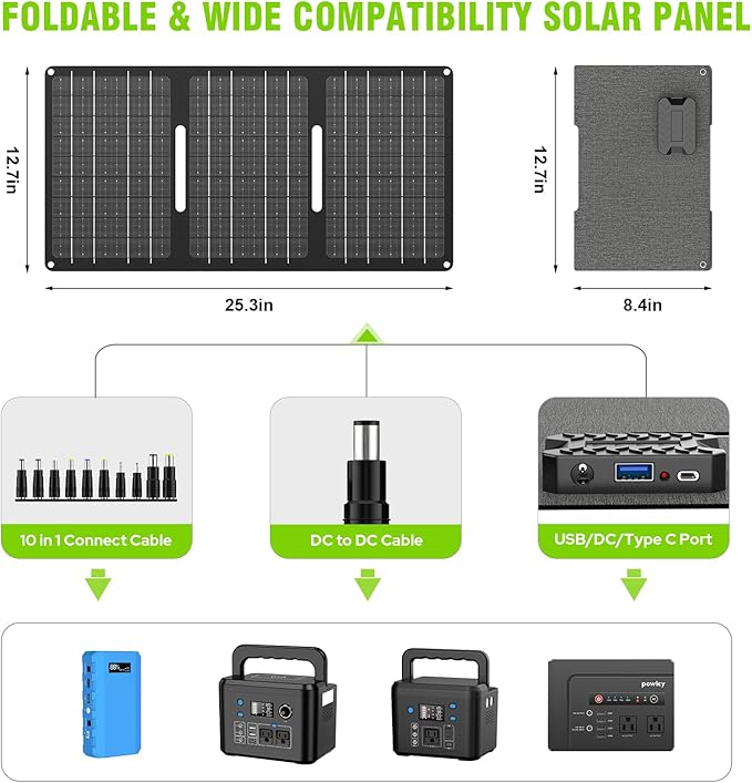 Portable Power Bank with Panel, 24000mAh Portable Power Station with 30W Solar Panel, Lithium Battery Power 110V/88Wh AC, DC, USB QC3.0 for Home Camping Emergency Backup