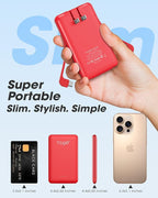 TG90° 5000mAh Ultra Slim Power Bank Built in AC Plug and Cables, Card Size Battery Pack Portable Phone Charger, 4 in 1 Pocket Size Travel Charger Compatible with iPhone, Samsung, Google